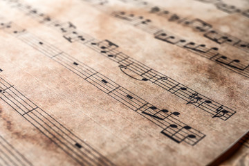 Old music sheet, closeup