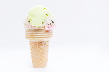 ice cream in the cone on white background