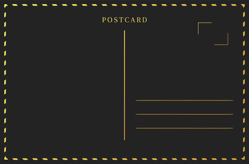 Black and gold postcard back. Travel card border frame