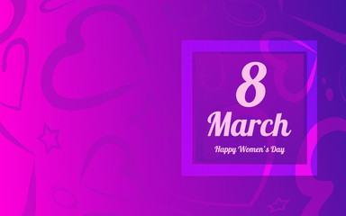 8 March greeting card template. International Women's day background or brochure template, hearts an a bow.