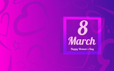 8 March greeting card template. International Women's day background or brochure template, hearts an a bow.