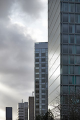 Obraz premium Modern office buildings with glass facades lined up in a central business district