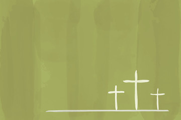 Christian worship and praise. Three crosses in watercolor style.