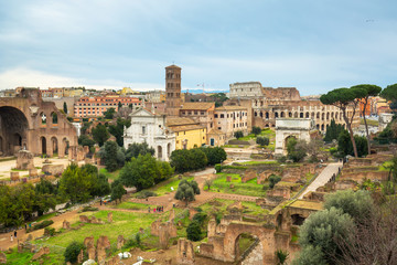 Fototapeta premium The Roman Forum and Colosseum in Rome, Italy