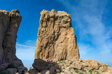 Roque Nublo mountain in Gran Canaria,Canary Islands with blue sky.