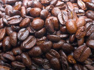Coffee beans in coffee cup isolated on white