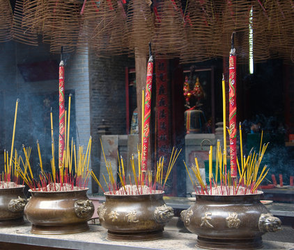 Incense burning in the Thien Hau Temple