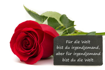 Für die Welt bist du... / Rose mit Schiefertafel