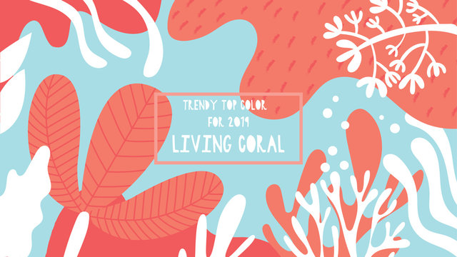 Colorful hand-drawn background in living coral tones.Trendy top color for 2019. Vector illustration.