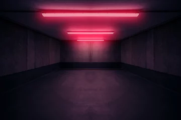 dunkler unterirdischer Raum mit rotem Neonlicht im Keller oder Parkplatz - © hanohiki