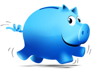 Blaues rennendes Sparschwein