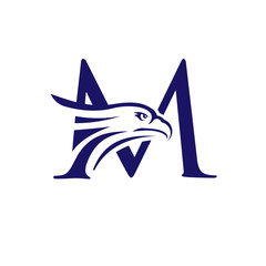 Fototapeta premium creative initial Letter M and Eagle Head Logo design template.