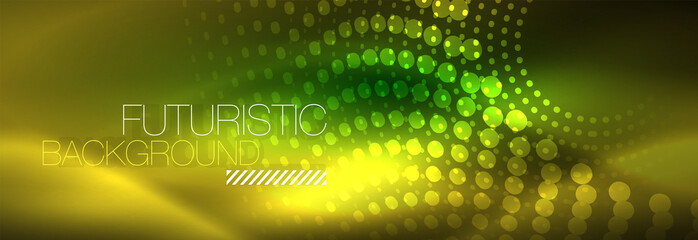 Yellow neon abstract background with dotted circles