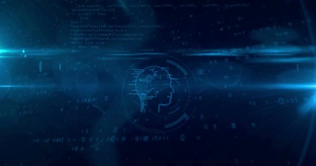 Artificial intelligence head shape on digital background. Cybernetic brain and deep learning concept looping and seamless animation. - Powered by Adobe