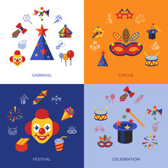 Naklejka premium Digital vector carnival and circus simple icons