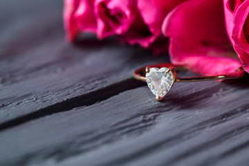 delicate roses on wooden background