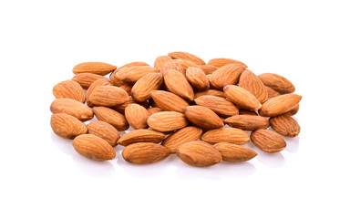 Almond nuts on white background.