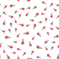 Ice cream seamless pattern, colorful summer background, delicious sweet treats, vector illustration