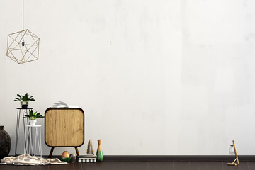 Modern interior with locker. Wall mock up. 3d illustration.