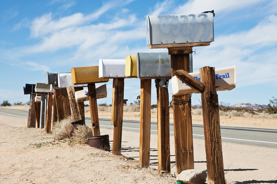 Row Of Mailboxes Along Desert Road