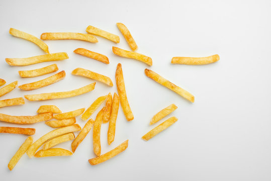 French Fries Isolated On White, Top View