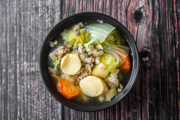 Clear Soup with Tofu and Minced Pork.