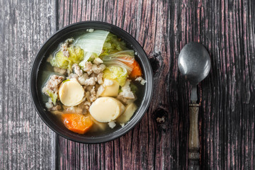 Clear Soup with Tofu and Minced Pork.