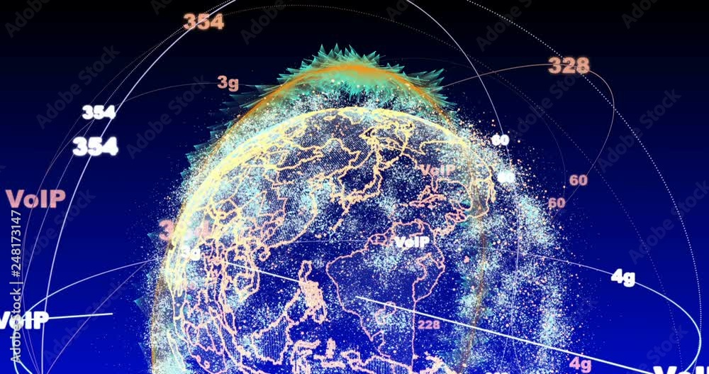 Poster abstract globe with particles and plexus structure. digital technology planet with continent forming