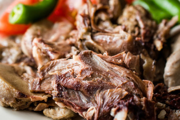 Traditional Turkish Offal Food Kelle Sogus / Lamb Head Meat with Brain Served Portion with Plate.