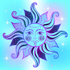 Sun. Vintage style. Astrology. Ethnic Pagan Boho Style Vector