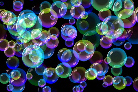 Colorful bubbles on black background.