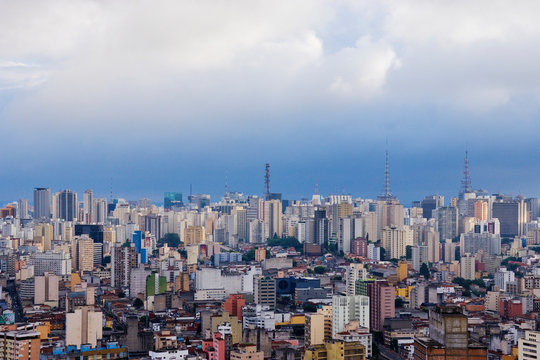 Fototapeta Sao Paulo downtown, elevated view, dense buildings