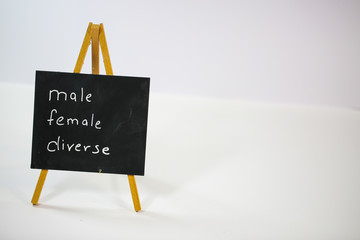 male, female, diverse, m / w / d, on slate, white background