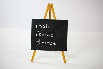 male, female, diverse, m / w / d, on slate, white background