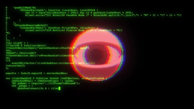 spy hacker wathing eye with encrypted fast long scrolling programming security hacking code data flow stream on display new quality numbers letters coding techno joyful video 4k stock footage