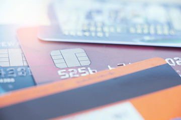 Finance concept,Selective focus microchip on Credit card or Debit card.