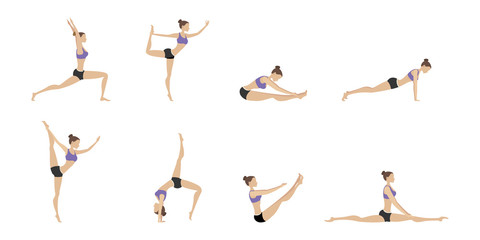 Set of female in different yoga poses,Isolated On White Background