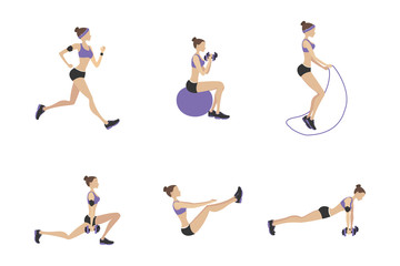 Set of female in fitness poses
