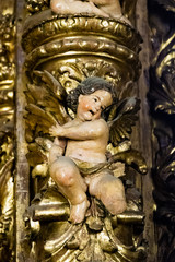 Sculpture sur bois représentant un chérubin dans la cathédrale de Saint Croix, Barcelone