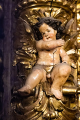 Sculpture sur bois représentant un chérubin dans la cathédrale de Saint Croix, Barcelone