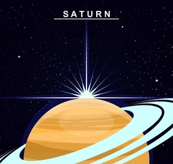 Image of the planet Saturn. The sixth planet of the solar system. Science and education. Flat style. Cartoon.