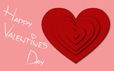 Vector illustration of decorative Valentines Day heart. Abstract, red background. Symbol of love and romance. Hand drawn calligraphy lettering Happy Valentine's Day  