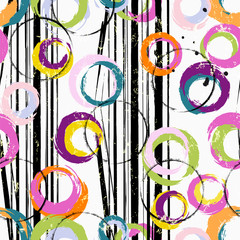 seamless background pattern, with circles, stripes, paint strokes and splashes
