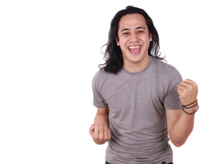 Young Man Shows Winning Gesture