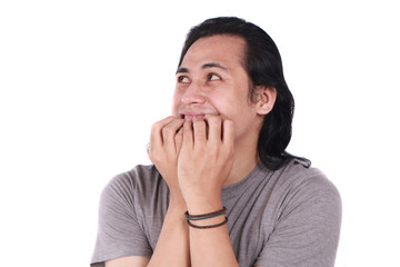 Young Man Nervous Afraid or Worried of Something
