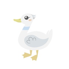 Cute duck with blue choker. Vector illustration.