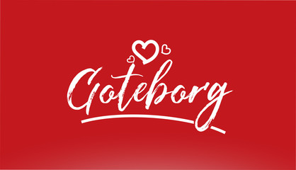 goteborg white city hand written text with heart logo on red background