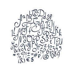 Handwritten lettering vector font alphabet.