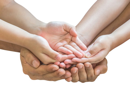 Family hands praying together (clipping path) for donation charity concept