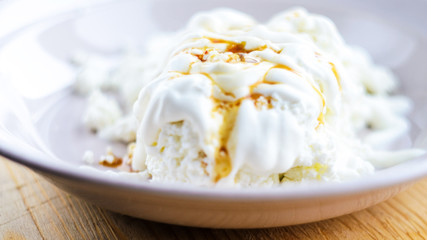White cottage cheese with caramel